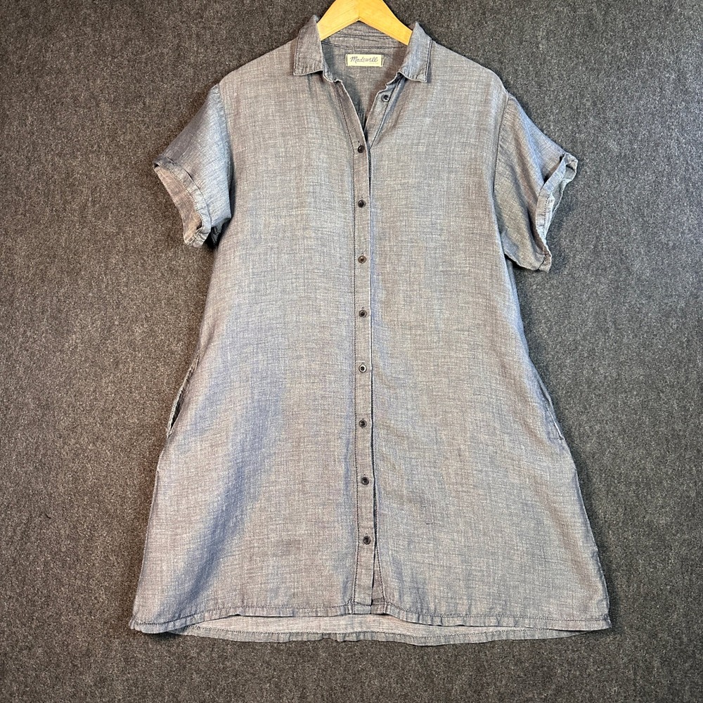 Madewell Linen Blend Courier Shirt Dress Short Sleeve Button Down